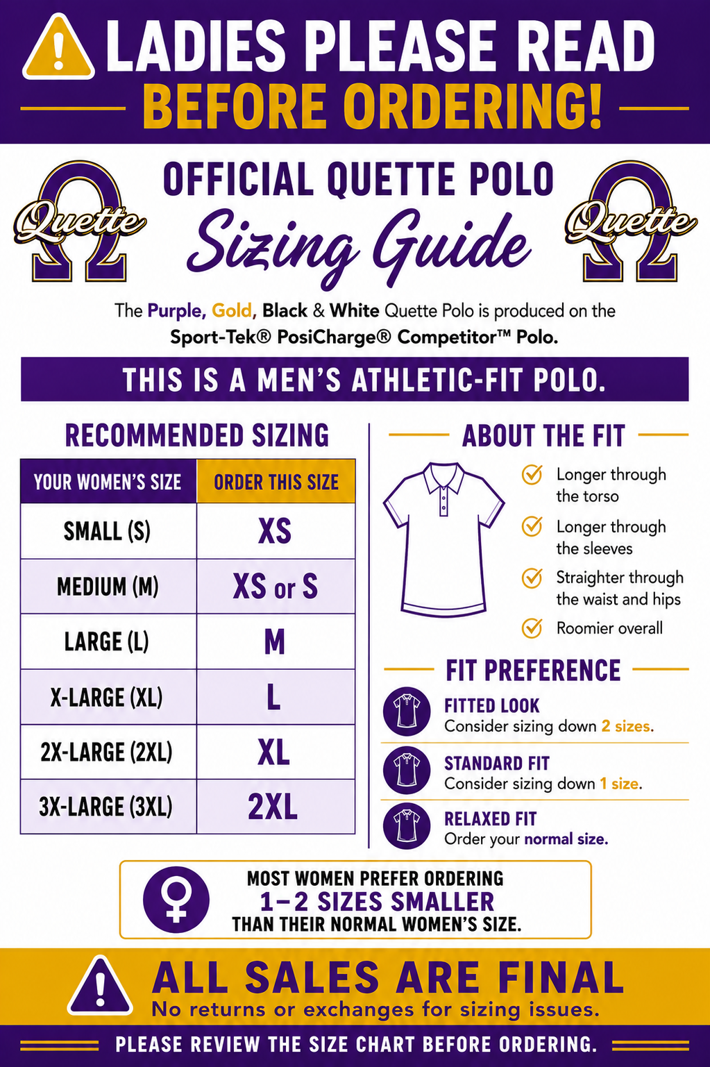 Quette Signature Premium Purple, Gold, Black & White Sport-Tek® PosiCharge® Competitor™ Polo