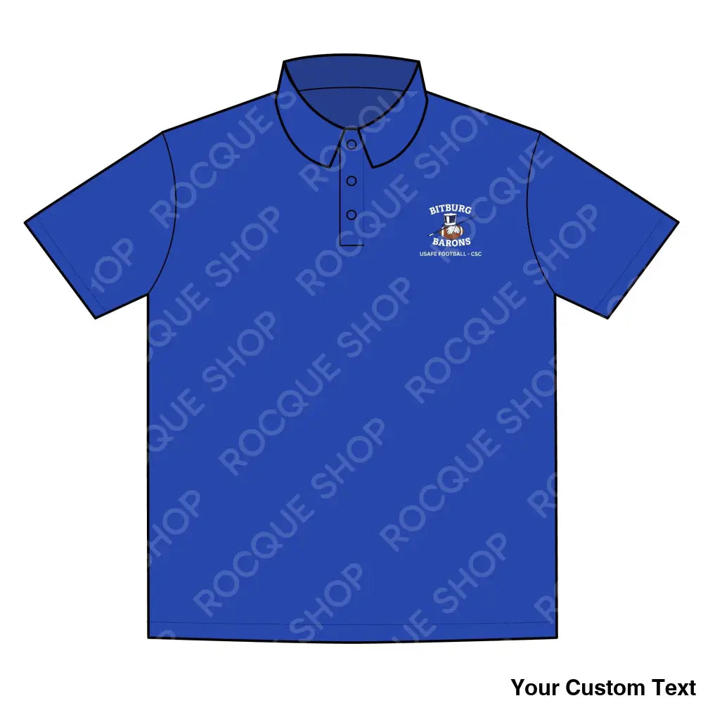 Bitburg Barrons USAFE Football Team Polo Shirt - Official Alumni Gear (Blue & Dark Gray) S / True Royal T-Shirt