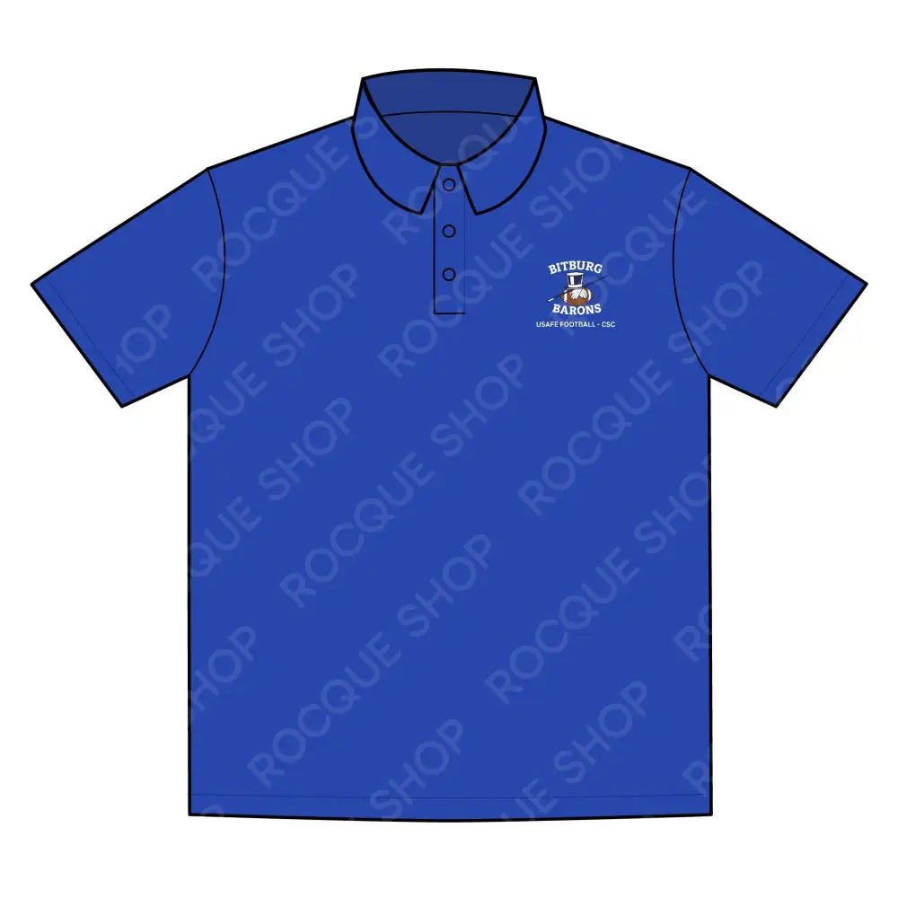Bitburg Barrons USAFE Football Team Polo Shirt - Official Alumni Gear (Blue & Dark Gray) S / True Royal T-Shirt
