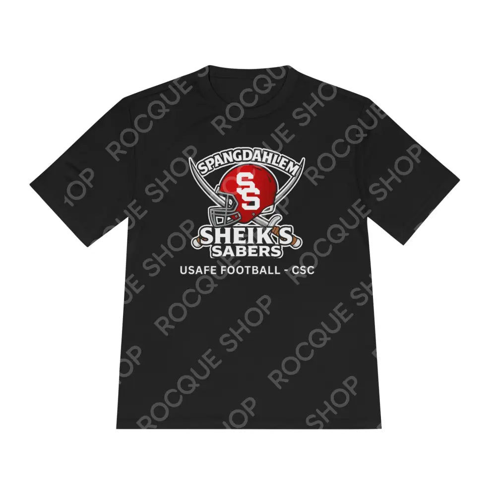 Sheikhs Sabers Football Helmet Tee, Spangdahlem USAFE Crew Shirt - XS / Black - T-Shirt